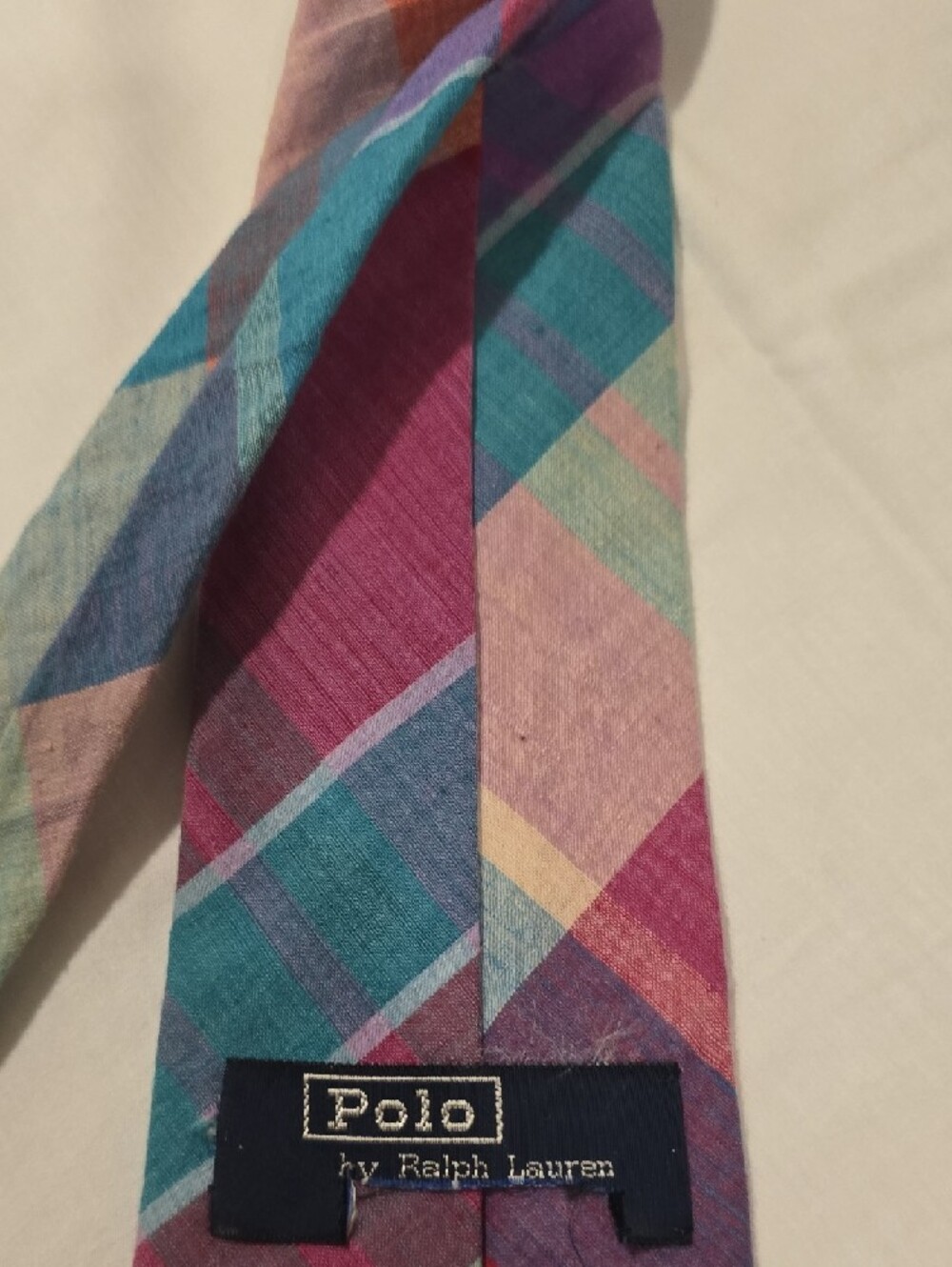 Polo Ralph Lauren Multi-Color Plaid Tie with Red Pony Vintage - Picture 7 of 10